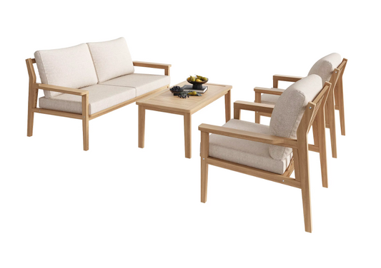 4-delige Massief Houten Loungeset – Luxe Tuinmeubelen met Kussens en Tafel – Duurzaam & Stijlvol voor Buiten