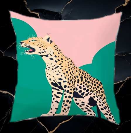 Azure Panther kussensloop – moderne kunst met een luipaardmotief, ideaal voor een trendy en luxe interieur.