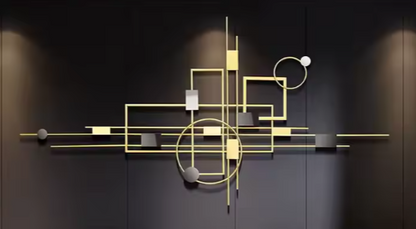 FUDA Abstracte 3D Metalen Wanddecoratie – Gouden Geometrie wanddecoratie 144 × 74 × 6 cm