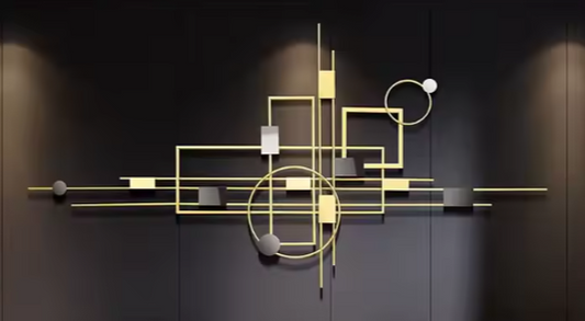 FUDA Abstracte 3D Metalen Wanddecoratie – Gouden Geometrie wanddecoratie 144 × 74 × 6 cm