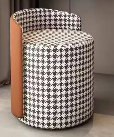 Modern Houndstooth Design Stool with Leather Backrest – Comfortable Makeup Stool &amp; Footstool