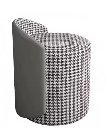 Modern Houndstooth Design Stool with Leather Backrest – Comfortable Makeup Stool &amp; Footstool