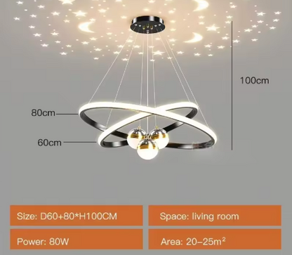 Nordic LED Kroonluchter met Sterrenhemelprojectie – Luxe Design voor Woonkamer en Keuken