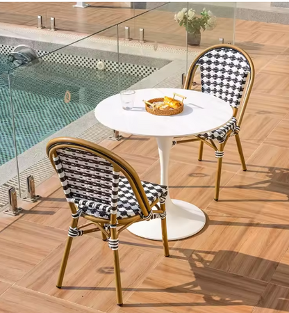 Outdoor Rond Tafelsetje Retro Rotanlook Stoelen