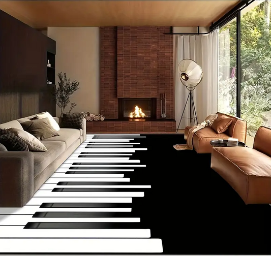Piano Designer Vloerkleed- Tapijt – 850g/m², Wasbaar, Modern Geometrisch Piano Design in Zwart-Wit, Ultra-Zacht Laagpolig Tapijt met Antislip Onderzijde – Exclusieve Eyecatcher voor Woonkamer, Slaapkamer & Kantoor
