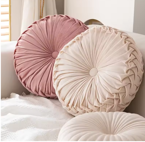 Ronde Pompoenkussens set 35x35x10 en 41x41x13 cm – Decoratief Taillekussen | Zacht Wielkussen voor Bank, Futon & Woonkamerdecoratie