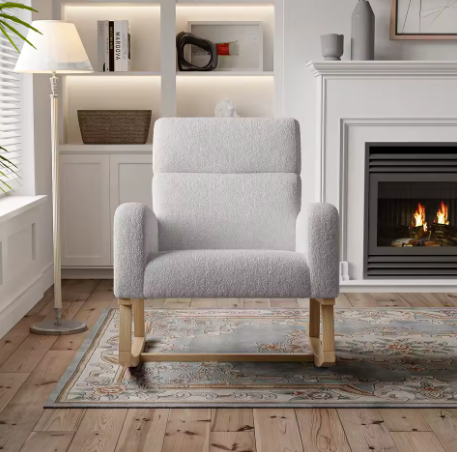Anajqaqia Schommelstoel – Gestoffeerde Fauteuil met Opbergvakken – Lamswol, Lichtgrijs