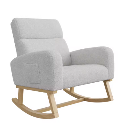 Anajqaqia Schommelstoel – Gestoffeerde Fauteuil met Opbergvakken – Lamswol, Lichtgrijs