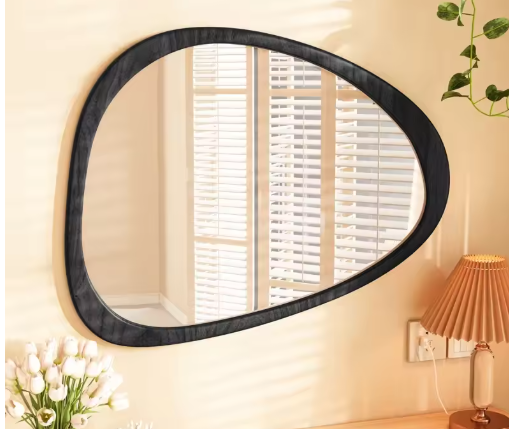 Houten Mid-Century Wandspiegel – Trendy Onregelmatige Make-upspiegel