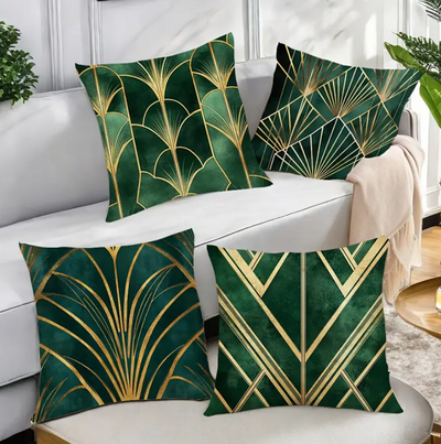 Set van 4 “Lumière” geometrische Art Deco Groene Kussenhoezen – Geometrisch Art Deco | 45x45 cm