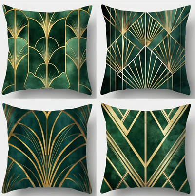 Set van 4 “Lumière” geometrische Art Deco Groene Kussenhoezen – Geometrisch Art Deco | 45x45 cm