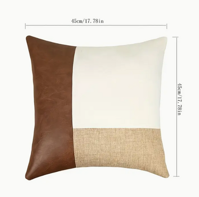 Moderne Kussenhoes in Linnen & PU-leer – Minimalistisch Contrastdesign (45x45 cm)