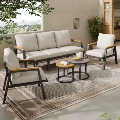 Industriële Outdoor Loungeset| Duurzaam Metaal & Houtdesign