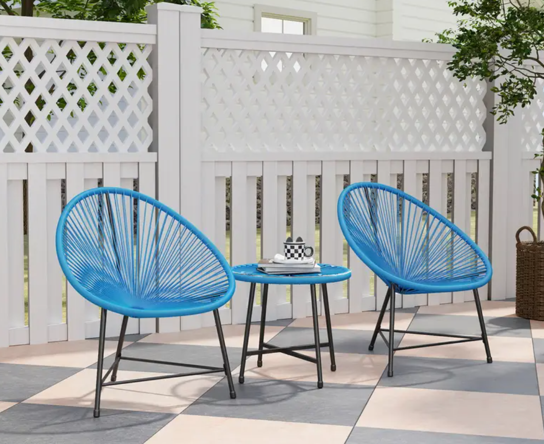 2-Zits Wicker Bistroset met Kussens – Blauw | Tuinset voor Balkon, Terras of Patio
