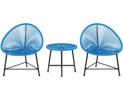 2-Zits Wicker Bistroset met Kussens – Blauw | Tuinset voor Balkon, Terras of Patio