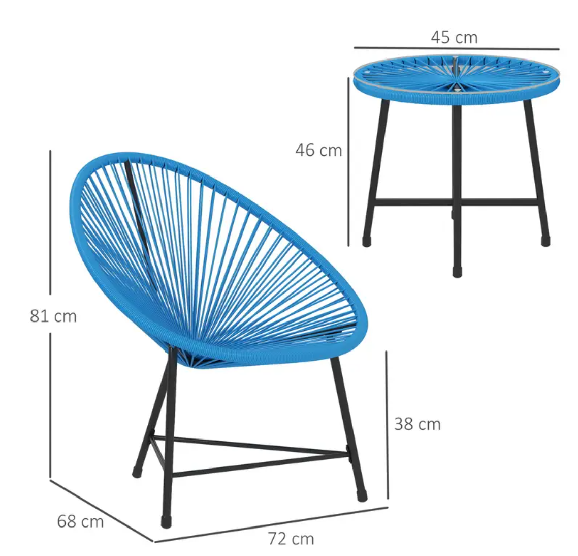2-Zits Wicker Bistroset met Kussens – Blauw | Tuinset voor Balkon, Terras of Patio