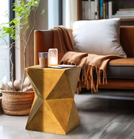 houtkleurige Bijzettafel in Vintage Design – Stijlvol & Sculpturaal