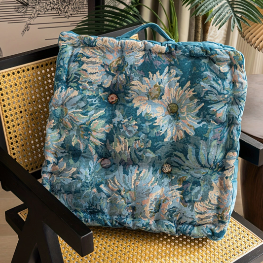 Vintage Bloemen Blauw Kussen – Luxe Jacquard Stof | 45x45cm