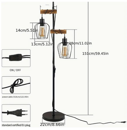 Industriële vloerlamp met houten accent