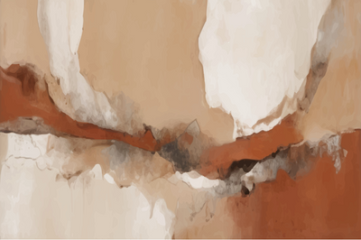Abstracte roest- en scheur wanddecoratie op canvas – industriële kunst met verweerde texturen, opgehangen in een modern interieur.